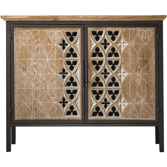 Ein bodennaher Massivholzschrank greift die Form einer klassischen Anrichte auf