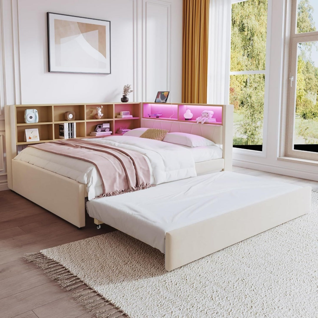 Bettgestell aus Stoff in Beige