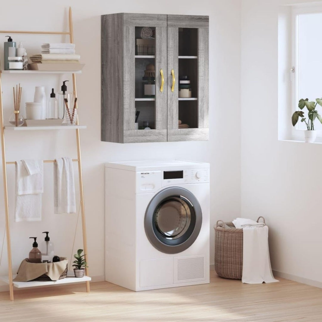 Wandschrank aus Holzwerkstoff und Glas in Eichenbraun und Grau