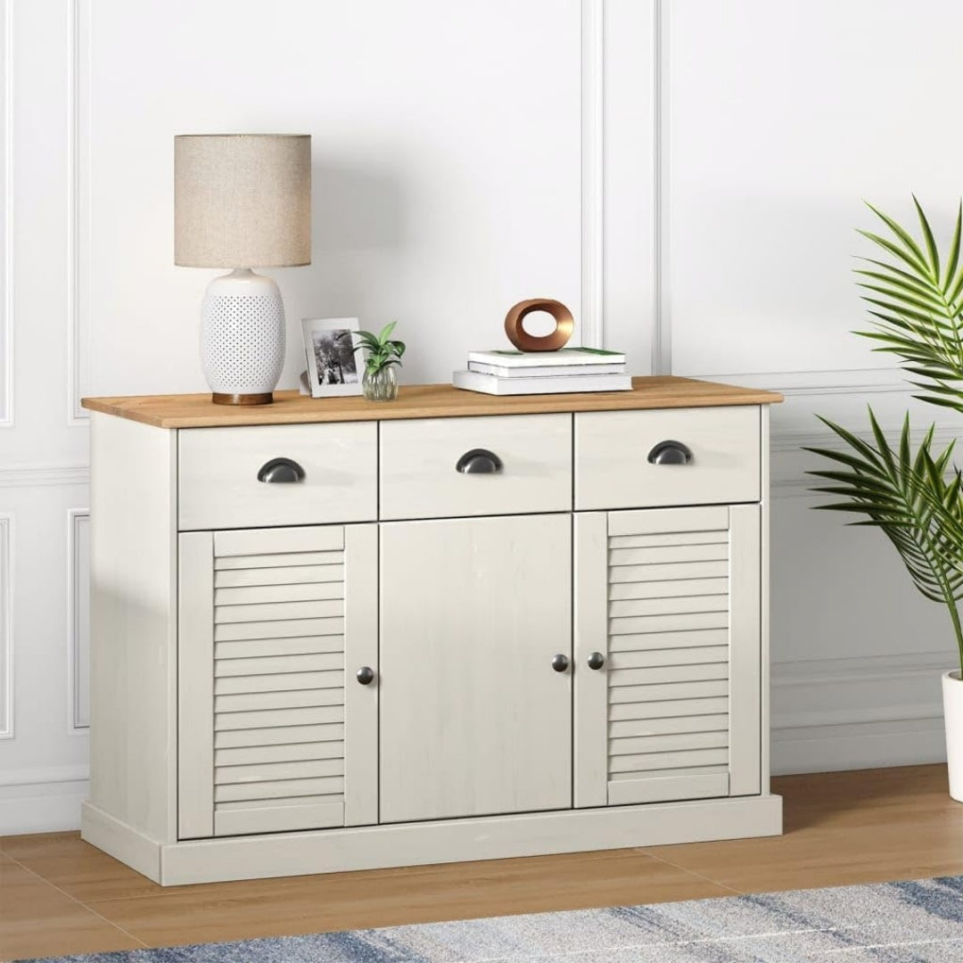 Sideboard mit den Massen 113 x 40 x 75 cm in Weiss und Naturbraun