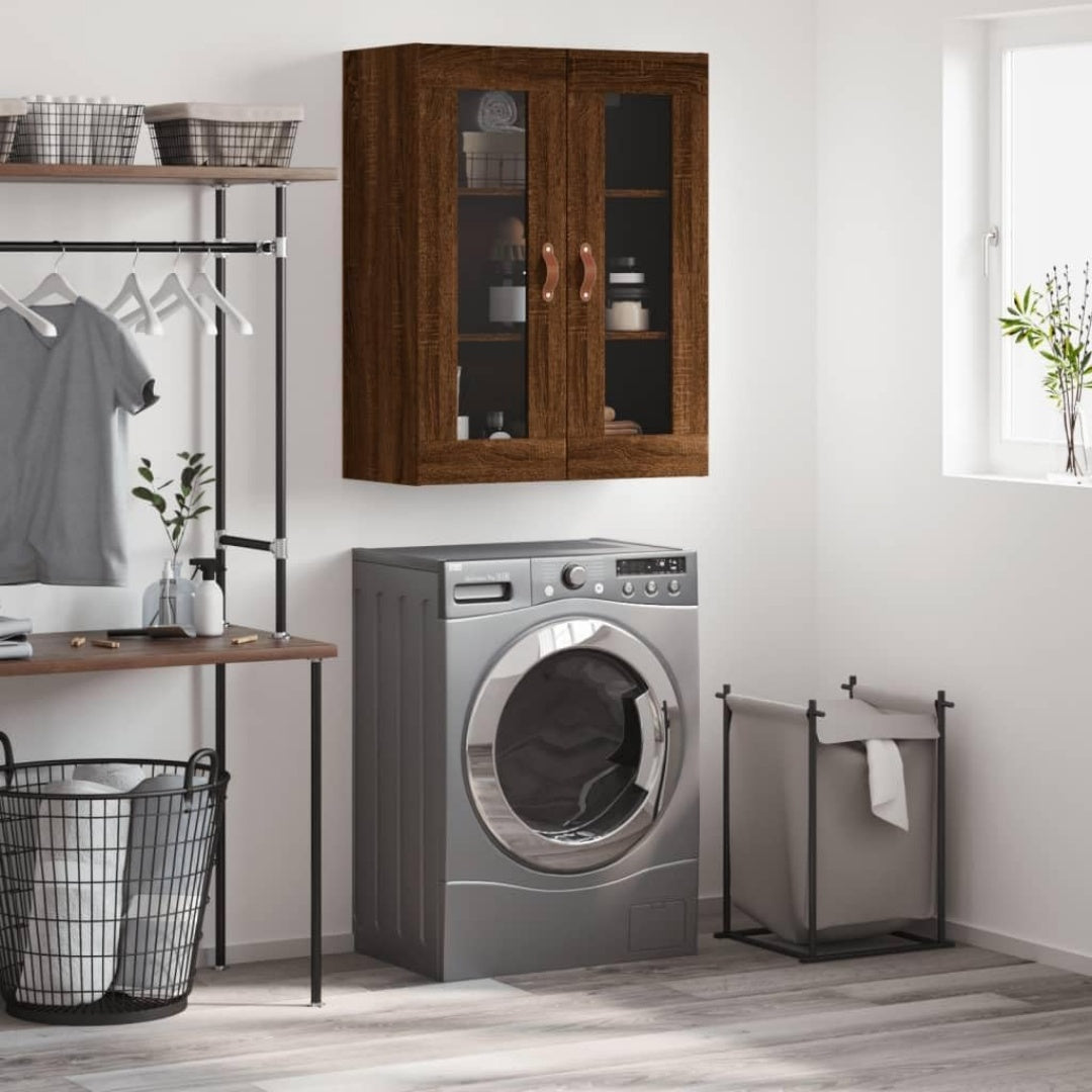 Wandschrank aus Holzwerkstoff und Glas in Eichenbraun