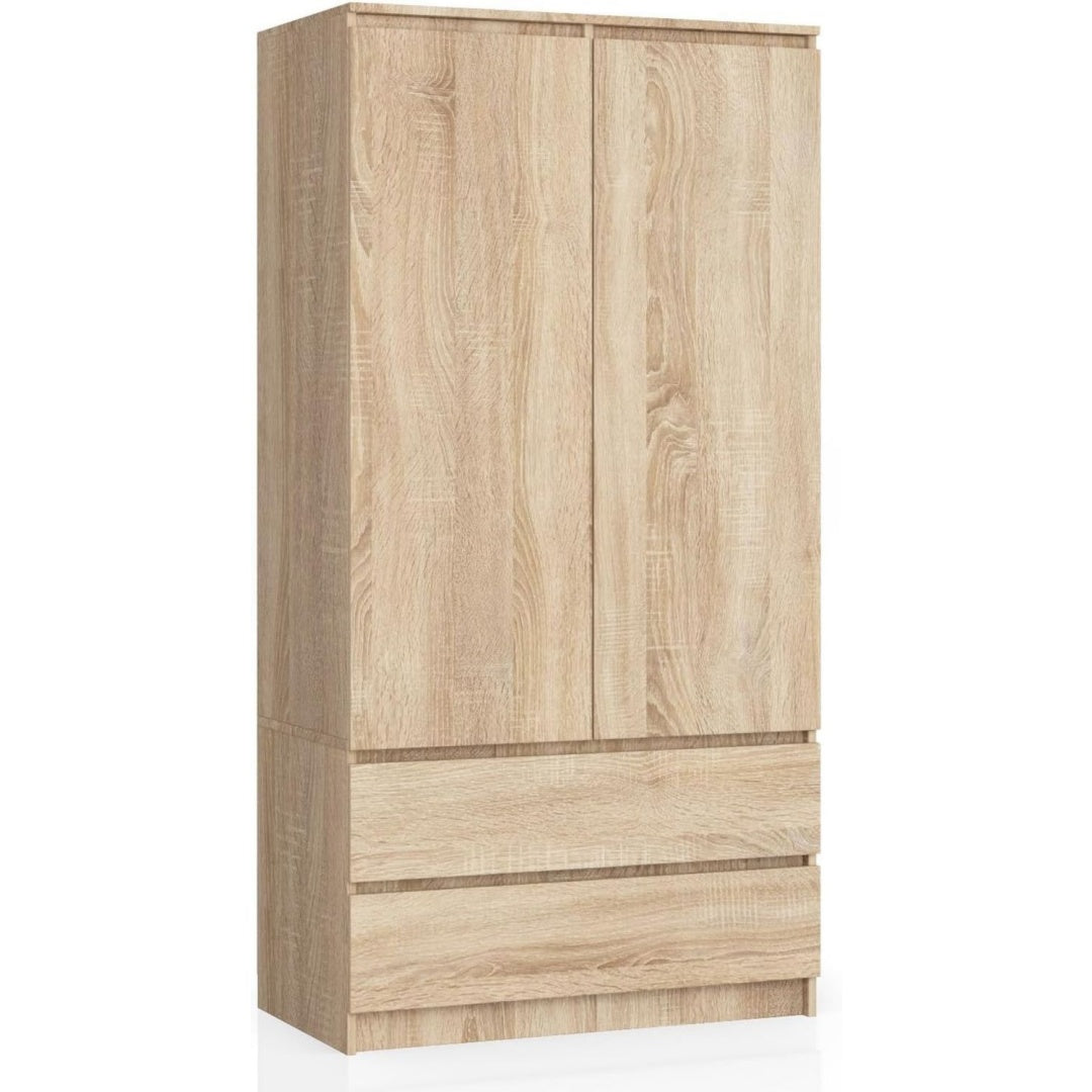 Geschlossener Stauraum trifft auf 2 Schubladen an dem Kleiderschrank