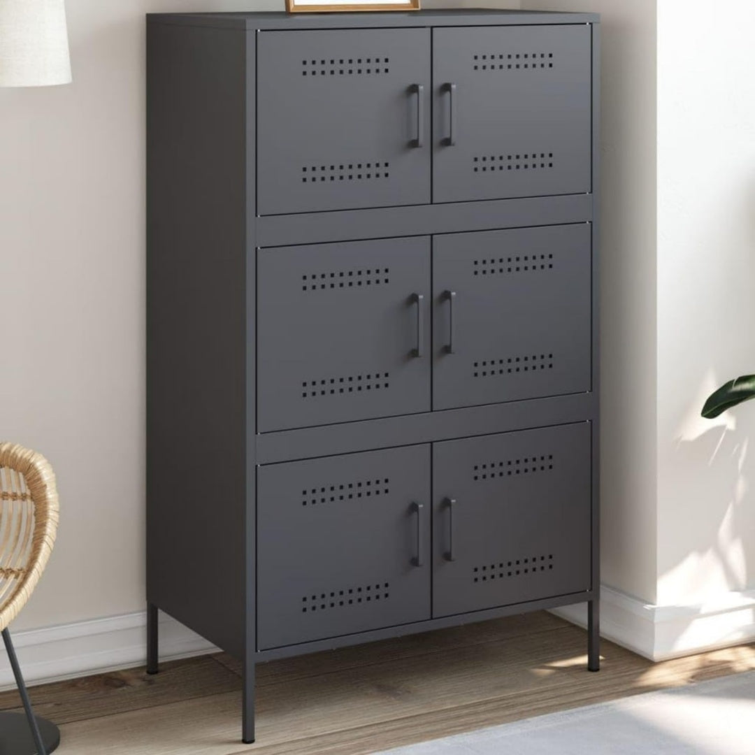 Hochschrank in Anthrazit mit geschlossenem Stauraum