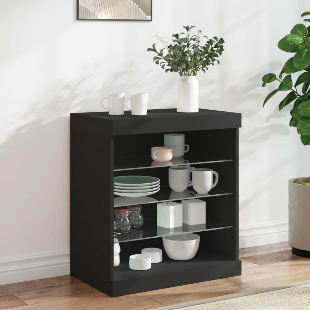 Sideboard aus Holzwerkstoff und Glas in Schwarz