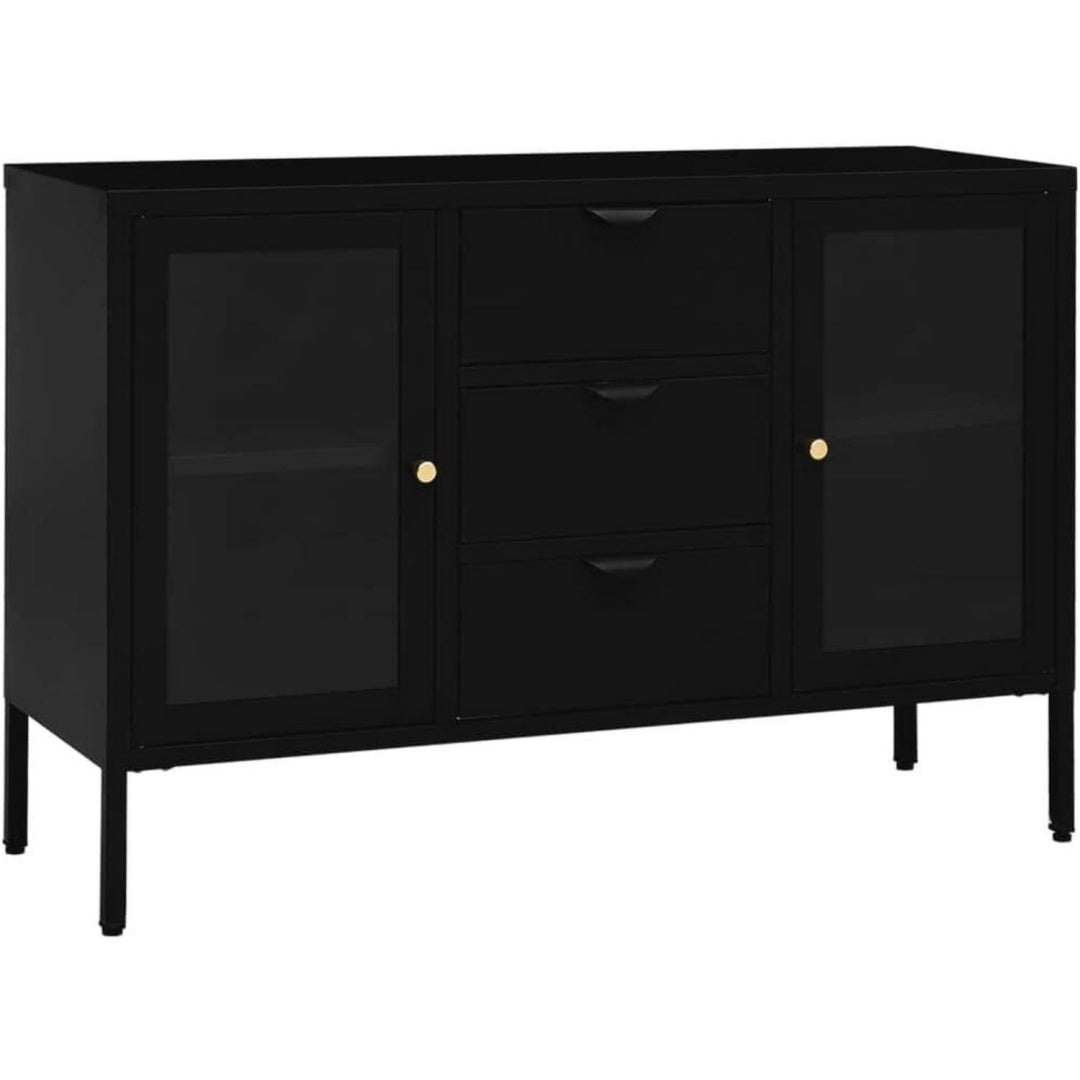 Sideboard aus Metall und Glas mit Hoehenverstellung